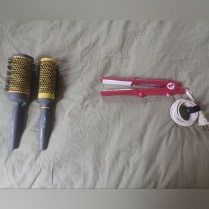 T3 tourmaline iron and two Drybar round brushes hairstyling bundle